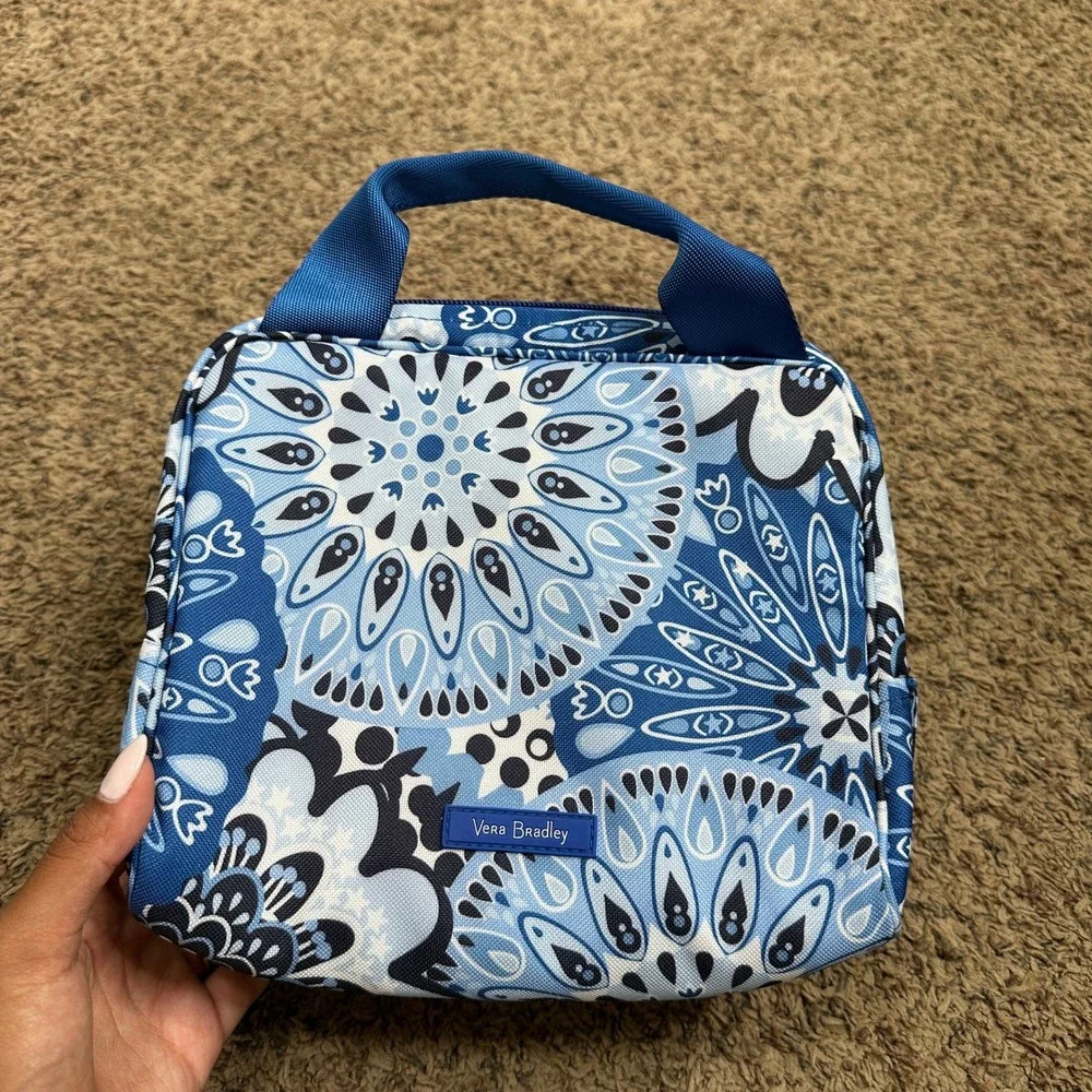 Vera Bradley Blue Medallion Insulated Lunch Bag Cooler Floral Zip ID Window